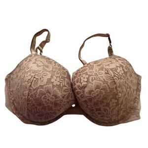 Victorias Secret Solid Beige Floral Lace Padded Underwire Pushup Bra Size 38DD
